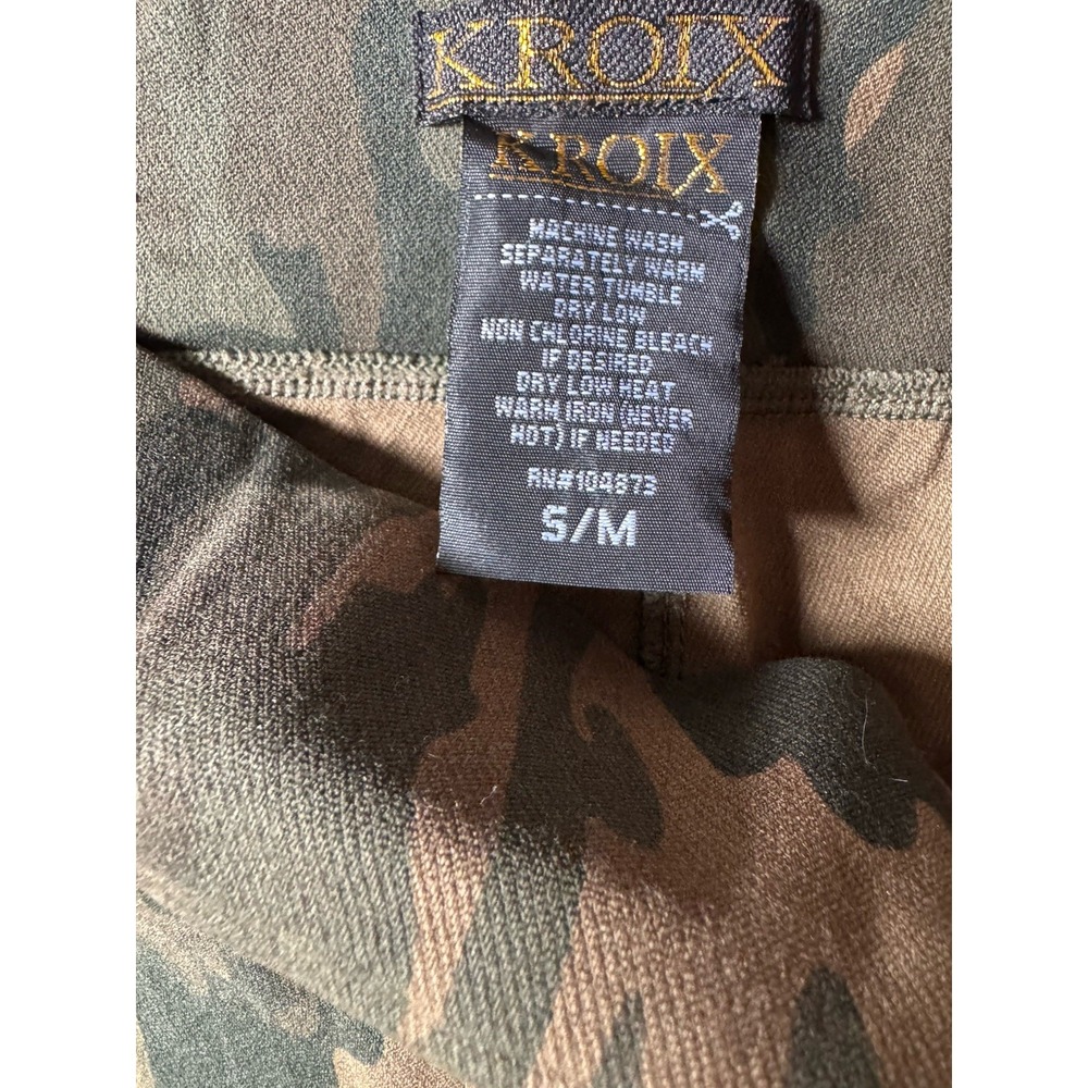 Kroix Premium Denim Size Women's S/M‎ Olive Green Animal Print Leggings Buttons - Picture 4 of 8